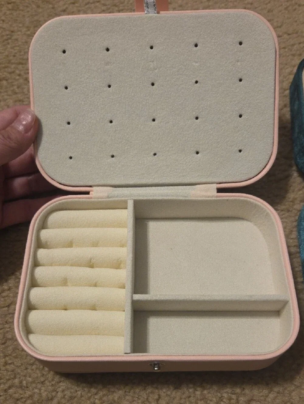 Compact Pink Jewelry Organizer Box with Ring Slots